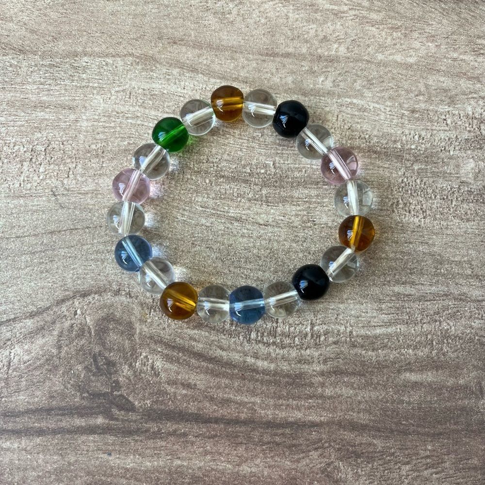 Glass Bead Handmade Stretch Bracelet multicolored Boho Unique Neutral Be…